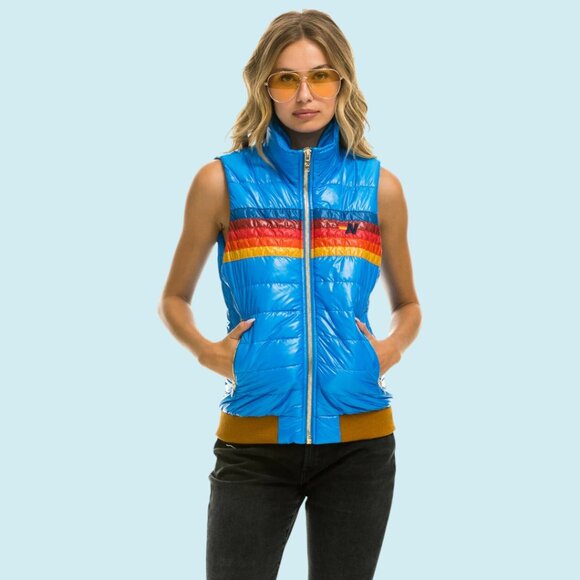 Aviator Nation 5-Stripe Vest Women's Large Glossy Blue Full Zip Sunburst $398 - Picture 4 of 16